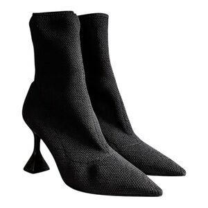 L’intervalle Black Knit Sock Boots EU 39 Sculptural Flare Heel
